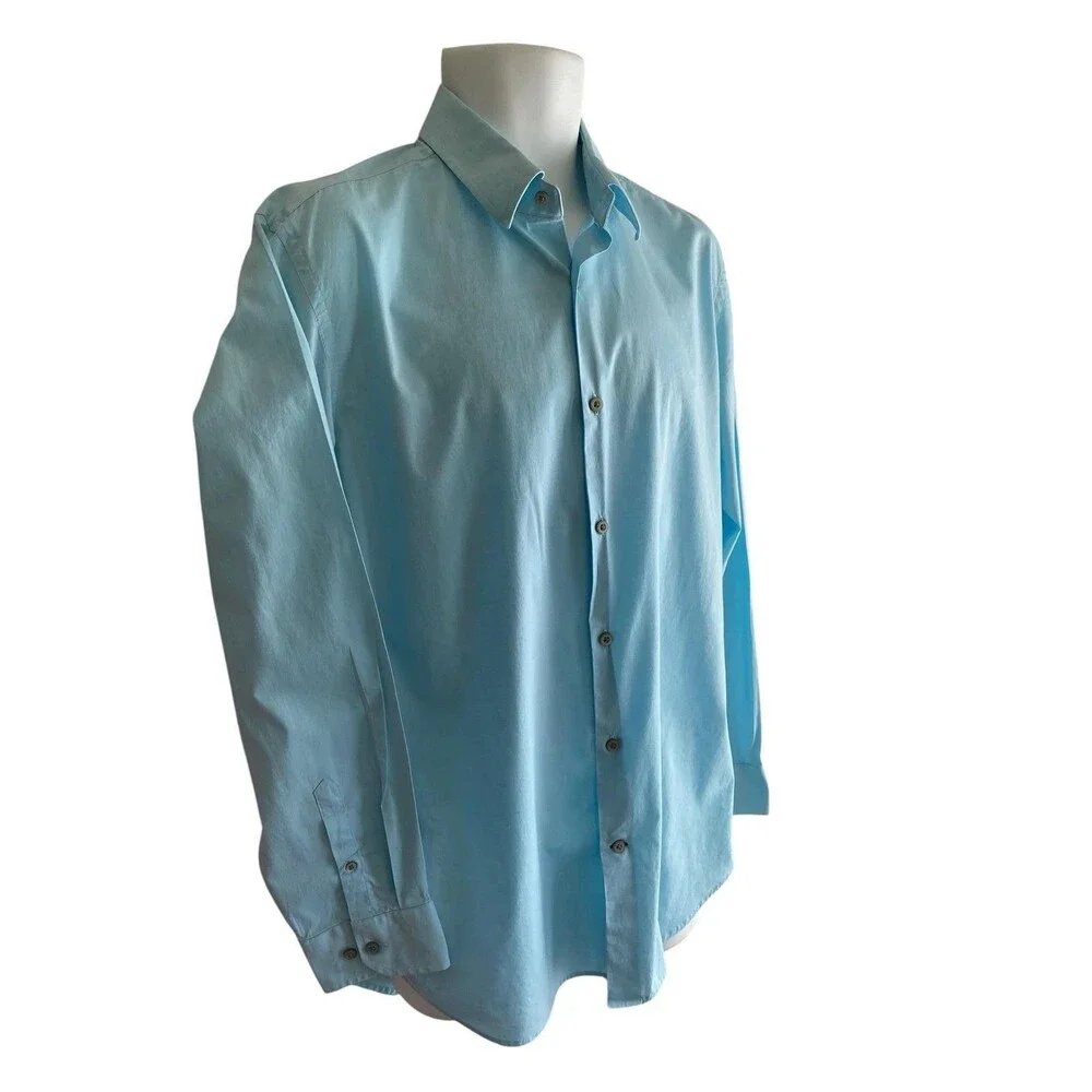 Banana Republic Shirt Mens Large Blue Solid Stretch Slim Fit Dress Long Sleeve